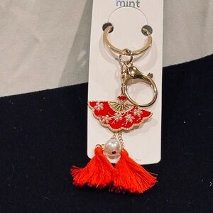 BAG CHARM 🌸 NWT | Floral Fan & Silk Tassel Handbag Charm 🌸 Red